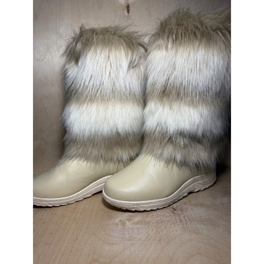 MNPYHT Women Cream Beige Faux Fur Yeti Winter Boots Size 36 Après Ski